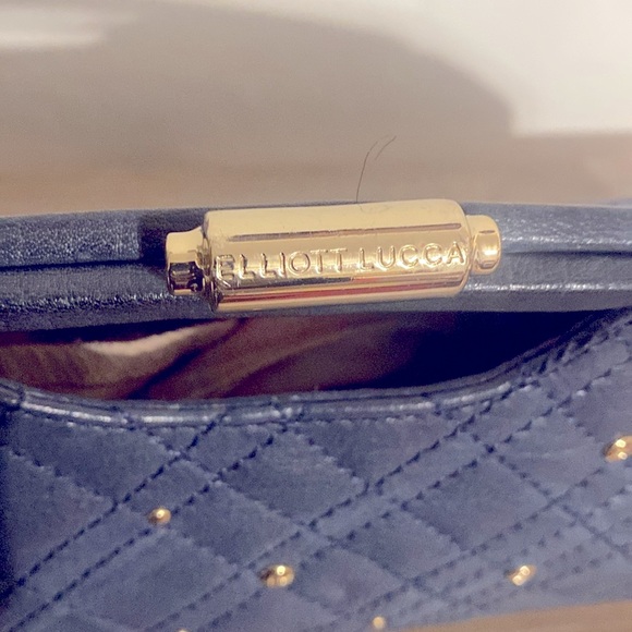 Elliott Lucca Blue Studded Leather Long Clutch EUC - Picture 10 of 13